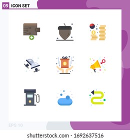 Mobile Interface Flat Color Set of 9 Pictograms of reward; award; dollar; jewelry; cufflink Editable Vector Design Elements