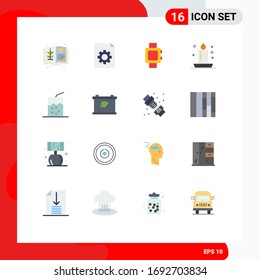 Mobile Interface Flat Color Set of 16 Pictograms of battery; drink; school; cocktail; light Editable Pack of Creative Vector Design Elements