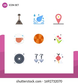 Mobile Interface Flat Color Set of 9 Pictograms of set; tea; army; love; coffee Editable Vector Design Elements