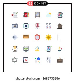 Mobile Interface Flat Color Set of 25 Pictograms of beef; cube; interior; clipboard; sun Editable Vector Design Elements