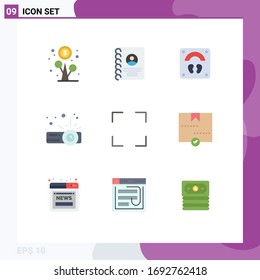 Mobile Interface Flat Color Set of 9 Pictograms of screen; full; healthcare; projector; device Editable Vector Design Elements