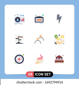 Mobile Interface Flat Color Set of 9 Pictograms of looked; pointer; tape; location; arrow Editable Vector Design Elements