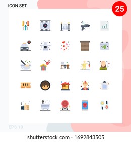 Mobile Interface Flat Color Set of 25 Pictograms of document; arts; video design; paint; airbrush Editable Vector Design Elements