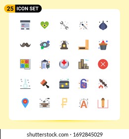 Conjunto de colores planos de interfaz móvil de 25 pictogramas de cebolla; magos; amor; asistente; elementos de diseño de vectores editables del sistema