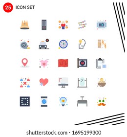 Mobile Interface Flat Color Set of 25 Pictograms of birthday; celebrations; tv; lights; consumer Editable Vector Design Elements