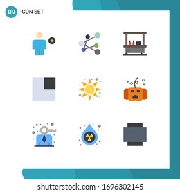 Mobile Interface Flat Color Set of 9 Pictograms of sun; morning; drink; view; expand Editable Vector Design Elements