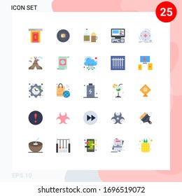 Mobile Interface Flat Color Set of 25 Pictograms of health; clinical; bottle; education; monitor Editable Vector Design Elements