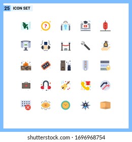 Mobile Interface Flat Color Set of 25 Pictograms of food; gruadation; engagement; video; degree Editable Vector Design Elements