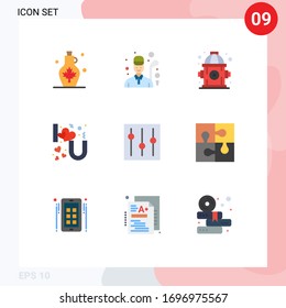 Mobile Interface Flat Color Set of 9 Pictograms of elements; you; game; love; heart lettering Editable Vector Design Elements