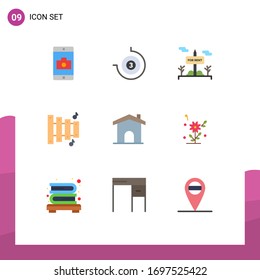 Mobile Interface Flat Color Set of 9 Pictograms of house; construction; sign; building; equipment Editable Vector Design Elements