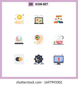 Mobile Interface Flat Color Set of 9 Pictograms of lab; online; data; meeting; consulting Editable Vector Design Elements
