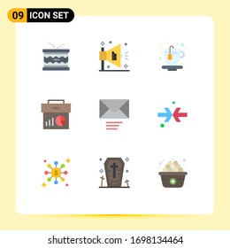 Mobile Interface Flat Color Set of 9 Pictograms of message; marketing; cup; graph; data Editable Vector Design Elements