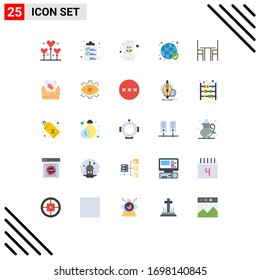 Mobile Interface Flat Color Set of 25 Pictograms of chair; security; shopping; secure; safe Editable Vector Design Elements