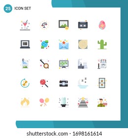 Mobile Interface Flat Color Set of 25 Pictograms of easter egg; decoration; delete; tape; audio cassette Editable Vector Design Elements
