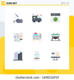 Mobile Interface Flat Color Set of 9 Pictograms of gymnastic; map; complete; location; id Editable Vector Design Elements