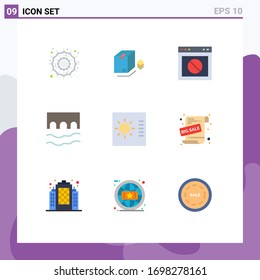 Mobile Interface Flat Color Set of 9 Pictograms of river; historic; app; cross; website Editable Vector Design Elements