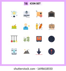 Mobile Interface Flat Color Set of 16 Pictograms of drum; structure; card; garage; pci Editable Pack of Creative Vector Design Elements