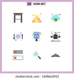 Mobile Interface Flat Color Set of 9 Pictograms of taxi; sign; online; board; knife Editable Vector Design Elements