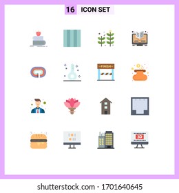 Mobile Interface Flat Color Set of 16 Pictograms of track; stadium; leaf; running; learning Editable Pack of Creative Vector Design Elements