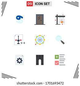 Mobile Interface Flat Color Set of 9 Pictograms of file; development; room; develop; board Editable Vector Design Elements