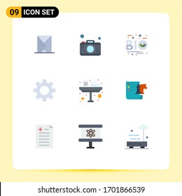 Mobile Interface Flat Color Set of 9 Pictograms of dinner; gear; bio; setting; leaf Editable Vector Design Elements