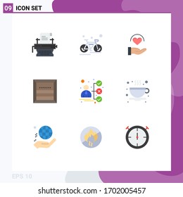 Mobile Interface Flat Color Set of 9 Pictograms of shipping; commerce; race; cargo; hand Editable Vector Design Elements