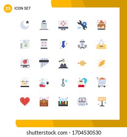 Mobile Interface Flat Color Set of 25 Pictograms of cake; gear; business; web; service Editable Vector Design Elements