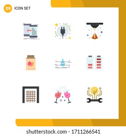 Mobile Interface Flat Color Set of 9 Pictograms of safety; monitoring; laser; water; easter Editable Vector Design Elements