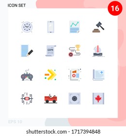 Mobile Interface Flat Color Set of 16 Pictograms of communication; judge; smart phone; auction; page Editable Pack of Creative Vector Design Elements