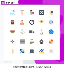 Mobile Interface Flat Color Set of 25 Pictograms of thinking; human; insurance; healthy; search Editable Vector Design Elements