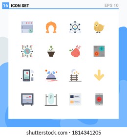 Mobile Interface Flat Color Set of 16 Pictograms of crowdfund; baby; network; easter; team Editable Pack of Creative Vector Design Elements