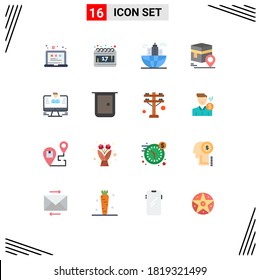 Mobile Interface Flat Color Set of 16 Pictograms of user; map; business; pin; khana Editable Pack of Creative Vector Design Elements