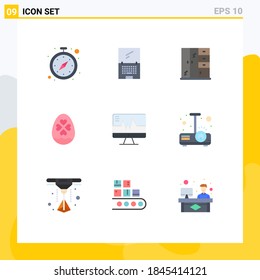 Mobile Interface Flat Color Set Of 9 Pictograms Of Hospital; Easter; Laptop; Heart; Egg Editable Vector Design Elements