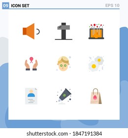 Mobile Interface Flat Color Set of 9 Pictograms of cookies; facial; media; cucumber; ribbon Editable Vector Design Elements