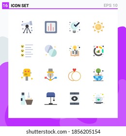 Mobile Interface Flat Color Set of 16 Pictograms of format; shinning; report; beach; product Editable Pack of Creative Vector Design Elements