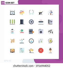 Mobile Interface Flat Color Set of 25 Pictograms of cypress; mail; read; letter; wheel Editable Vector Design Elements