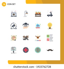 Mobile Interface Flat Color Set of 16 Pictograms of advertising; sports; shower; gym; vegetable Editable Pack of Creative Vector Design Elements