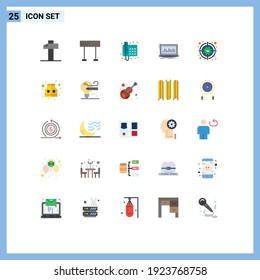 Mobile Interface Flat Color Set of 25 Pictograms of focus; stock; phone; monitoring; financial Editable Vector Design Elements