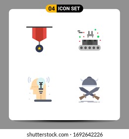 Mobile Interface Flat Icon Set of 4 Pictograms of badge; creative; medal; conveyor belt; man Editable Vector Design Elements