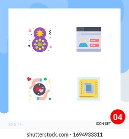 Mobile Interface Flat Icon Set of 4 Pictograms of day; hands; women celebrate; design; heart Editable Vector Design Elements