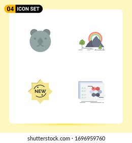 Mobile Interface Flat Icon Set of 4 Pictograms of bear; product; mountain; nature; badge Editable Vector Design Elements