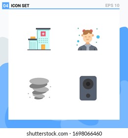Mobile Interface Flat Icon Set of 4 Pictograms of hospital; storm; medical; female; wind Editable Vector Design Elements