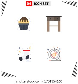 Mobile Interface Flat Icon Set of 4 Pictograms of cupcake; sock; muffin; drawer; coin Editable Vector Design Elements
