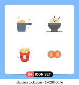 Mobile Interface Flat Icon Set of 4 Pictograms of cleaning; coin; housekeeping; fast food; dual Editable Vector Design Elements