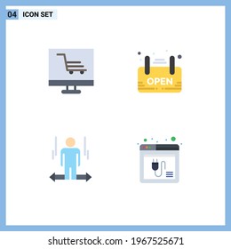 Mobile Interface Flat Icon Set of 4 Pictograms of development; man; startup; signage; left Editable Vector Design Elements