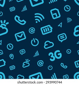 Mobile Interface Icon Pattern. Blue vector background