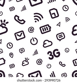 Mobile Interface Icon Pattern. White vector background