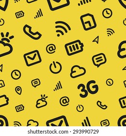 Mobile Interface Icon Pattern. Yellow vector background