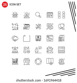 Mobile Interface Line Set of 25 Pictograms of ui; party; look; night; date Editable Vector Design Elements