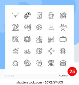 Mobile Interface Line Set of 25 Pictograms of flag; breakfast; beach; bacon; sheep Editable Vector Design Elements